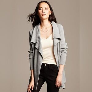 Banana Republic 100% Cashmere High-Low Front Open Cardigan Gray Small Casual